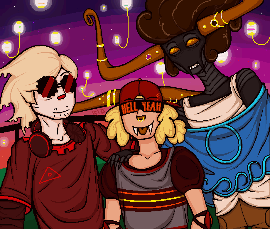 A digital drawing of the Stritrams posing for a family photo